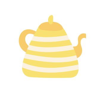 Yellow kettle - hand drawn vector doodle illustration. Cartoon pot. Isolated on white background. Hand drawn simple element