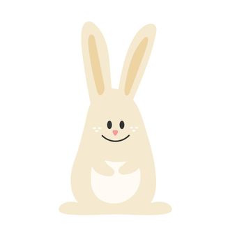 Cute hare isolated on white background. Funny bunny drawn by hand. Flat style sitting rabbit. Simple design. Stock vector illustration.