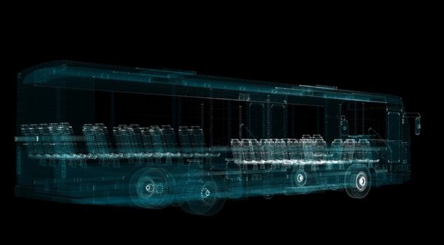 Electric Smart Bus Hologram. Transport, Eco and Technology Concept. Interface element. 3d illustration