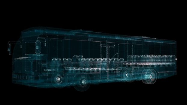 Electric Smart Bus Hologram. Transport, Eco and Technology Concept. Interface element. 3d illustration