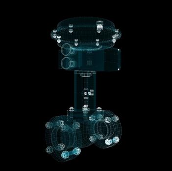 Industrial valve consisting of luminous lines and dots. 3d illustration