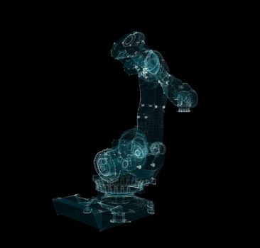 Industrial Robotic Arms Hologram. Industrial and Technology Concept. Interface element. 3d illustration