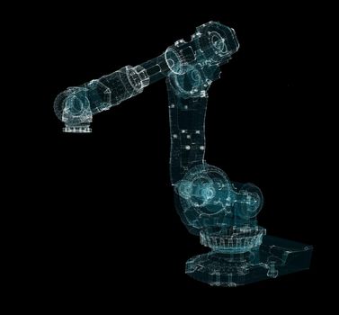 Industrial Robotic Arms Hologram. Industrial and Technology Concept. Interface element. 3d illustration