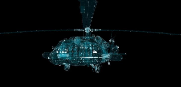 Helicopter Hologram. Military and Technology Concept. Interface element. 3d illustration