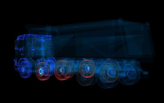 Truck Hologram. Transportation and Technology Concept. Interface element. 3d illustration