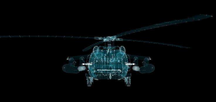 Helicopter Hologram. Military and Technology Concept. Interface element. 3d illustration