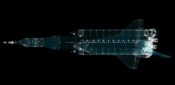 Abstract space rocket and shuttle. All of the particles. 3d illustration. Elements of this image furnished by NASA