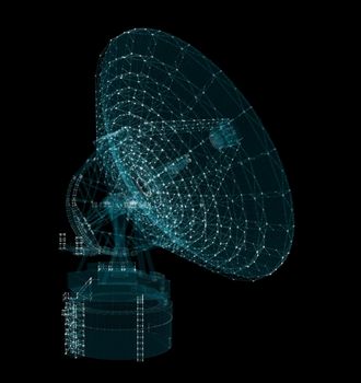 Hologram Large Satelite Dishes Telescope. Science and Technology Concept. Interface element. 3d illustration