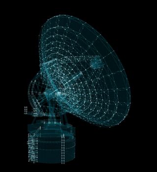 Hologram Large Satelite Dishes Telescope. Science and Technology Concept. Interface element. 3d illustration