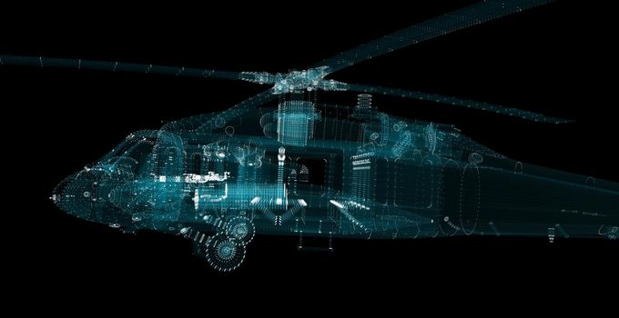 Helicopter Hologram. Military and Technology Concept. Interface element. 3d illustration