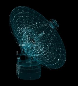 Hologram Large Satelite Dishes Telescope. Science and Technology Concept. Interface element. 3d illustration