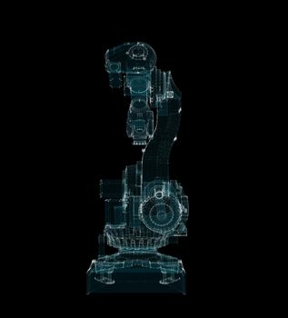 Industrial Robotic Arms Hologram. Industrial and Technology Concept. Interface element. 3d illustration