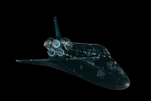 Abstract space shuttle of particles. 3d illustration. Elements of this image furnished by NASA