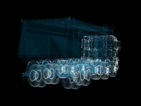 Truck Hologram. Transportation and Technology Concept. Interface element. 3d illustration