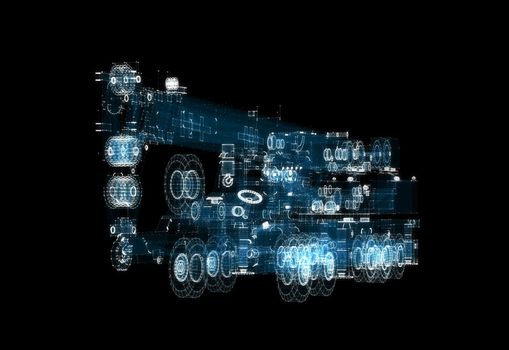 Digital Truck Crane Hologram. Transportation and Technology Concept. Interface element. 3d illustration