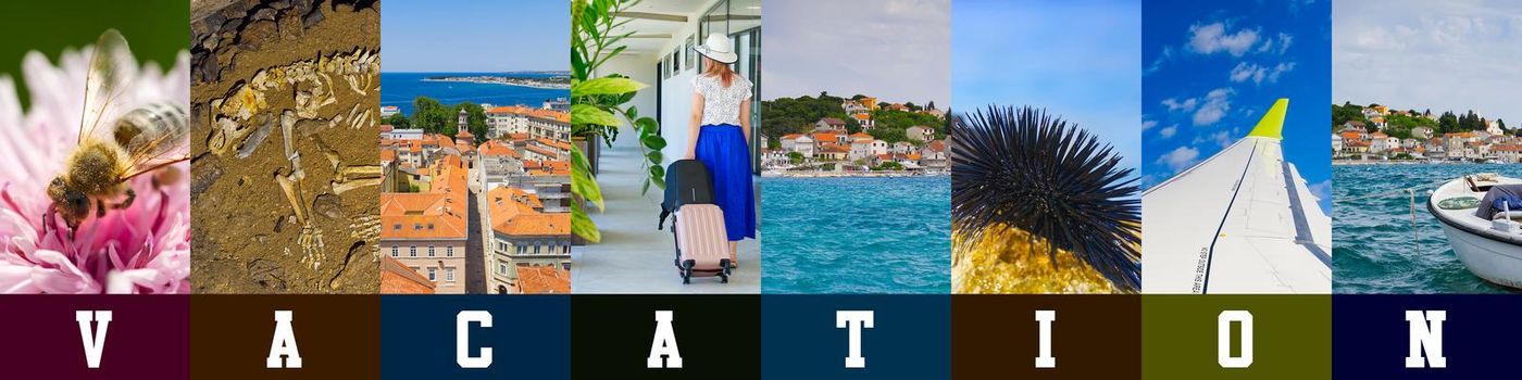 Vacation collage banner. collection of travel photo's. Summer travel photography collage banner