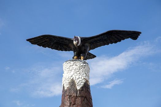 Cabanaconde, Peru - October 18, 2015: Statue of a Condor on the Plaza de Armas in the village centre. Unknown artist.