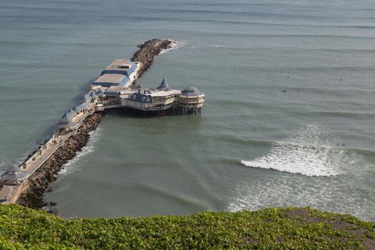 Lima, Peru - August 29, 2015: Photograph of the restaurant La Rosa Nautica on the coastline of the district Miraflores.