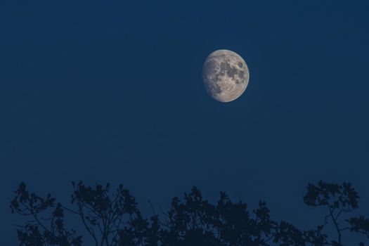 Moon isolated in dark night sky without visible stars.