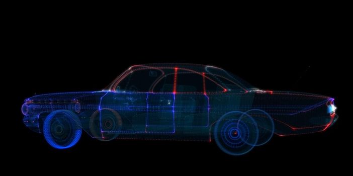 3d hologram of intelligent car of particles. 3d illustration