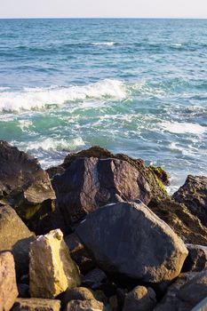 Stony sea coast of Bulgaria-sun, sea, beach.