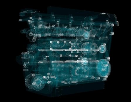 3D rendering, Holographic Particle engine. 3d illustration
