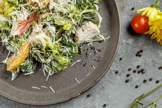 Great orange Walnut Chicken Salad top view.