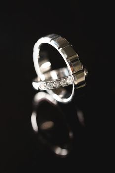 Two gold wedding rings close-up. Macro shooting.