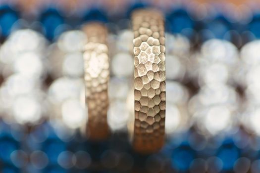 Two gold wedding rings close-up. Macro shooting.