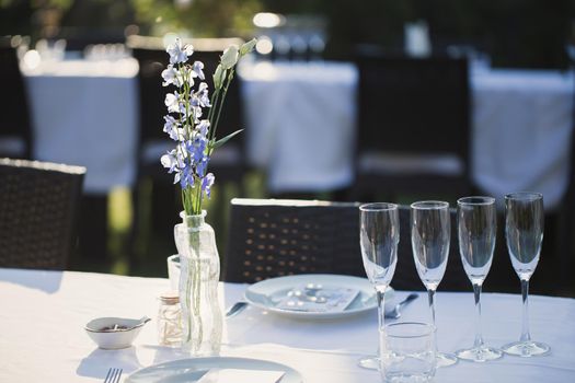 Glasses at a wedding Banquet. Table setting.