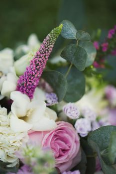 Delicate wedding bouquet of the bride close-up.