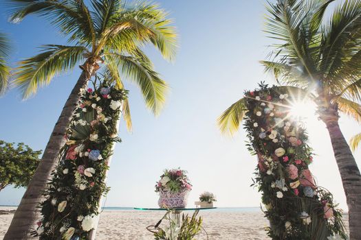 Decor of fresh flowers at the wedding ceremony.