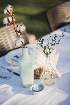 Cotton flower in a vase on the wedding table