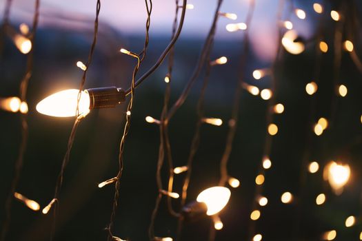 Lights and lanterns in the night. Bokeh