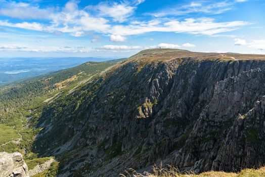 Summer landscape of Sniezne Kotly rock formations in polish Giant mountains