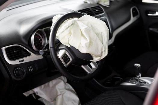 Airbag exploded at a car accident. Car Crash