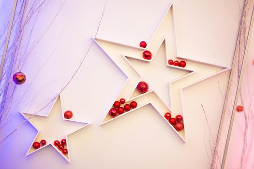 New Year's decor in interior decoration. A star with balls