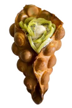 Hong Kong style egg waffle with kiwi