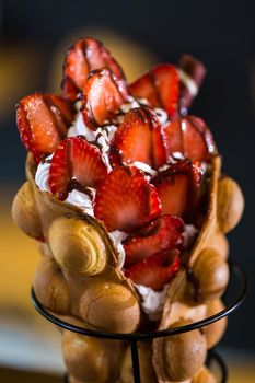 Hong Kong style egg waffle with strawberry