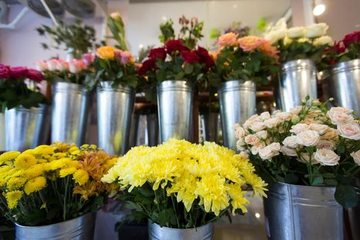 Beautiful colorful flowers in a flower shop