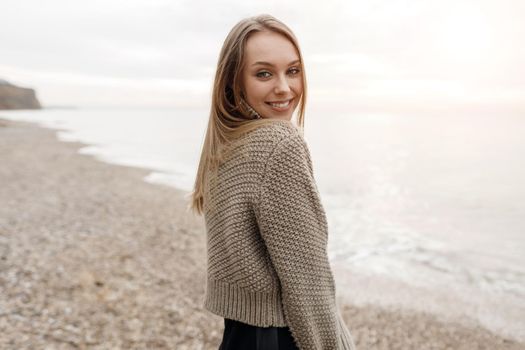 portrait young happy woman outdoor. High quality photo