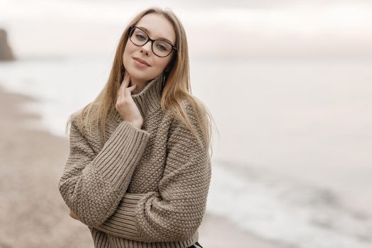 portrait young happy woman outdoor. High quality photo