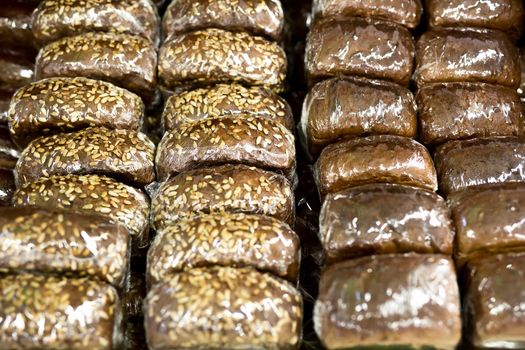 fresh baked loaves of bread close up