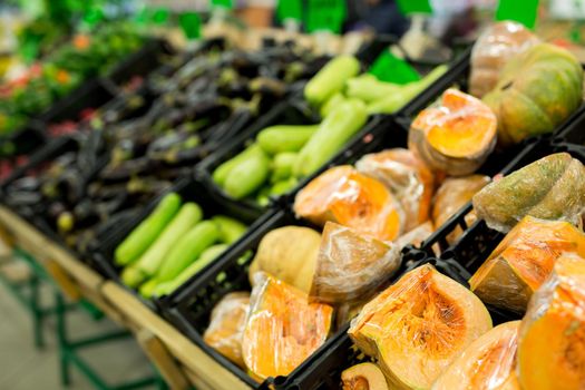 Lots of Vegetables in the Produce aisle at a Supermarket