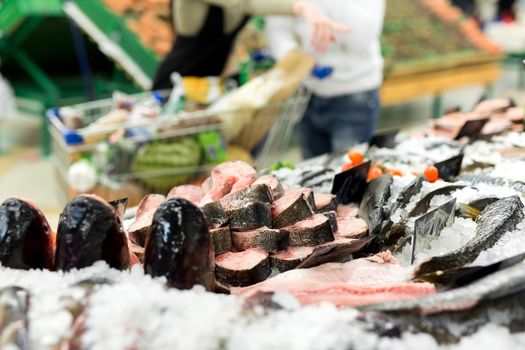 Raw fish ready for sale in the supermarket