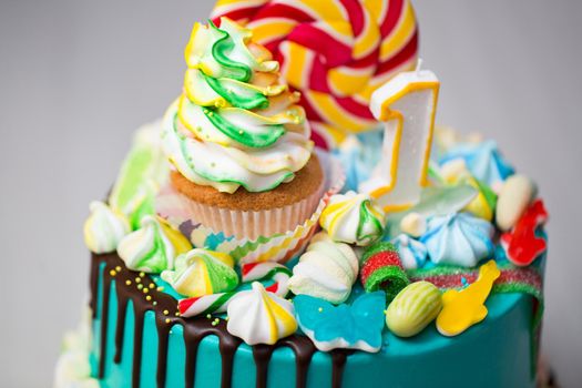 Children's colorful cake for the first birthday.