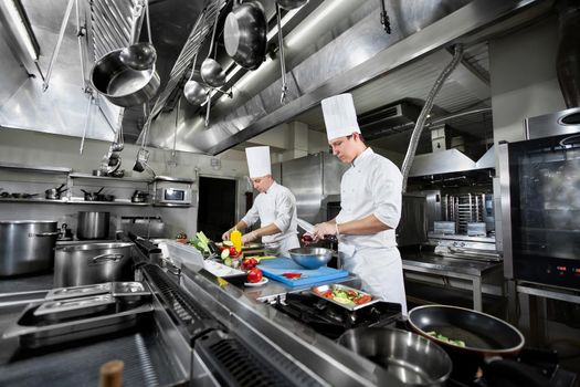 Chefs prepare delicious dishes in the kitchen.