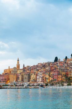 Menton, France - circa August 2021: view of the French Riviera, named the Coast Azur, located in the South of France. Sunrise light.