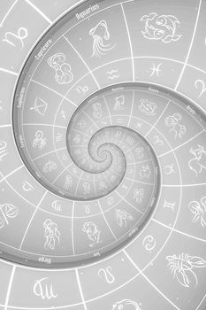 Astrological background with zodiac signs and symbol - white