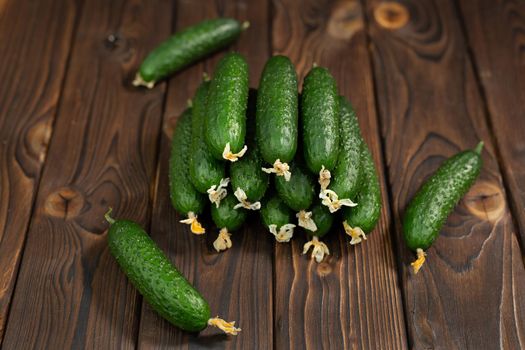 Cucumber on brown wood texture background, fresh vegetables